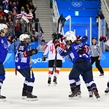 GANGNEUNG, SOUTH KOREA - FEBRUARY 22: USA's Hilary Knight #21 celebrates with Kendall Coyne #26, Brianna Decker #14, Sidney Morin #23 and Kacey Bellamy #22 after scoring a first period goal on Team Canada during gold medal round action at the PyeongChang 2018 Olympic Winter Games. (Photo by Matt Zambonin/HHOF-IIHF Images)

